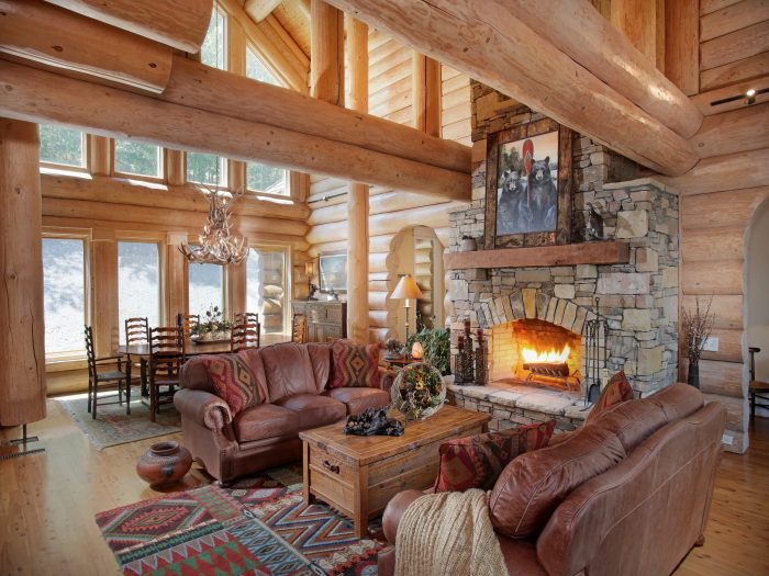 Cabin log living cozy warm rooms fall will love room via styleestate blog